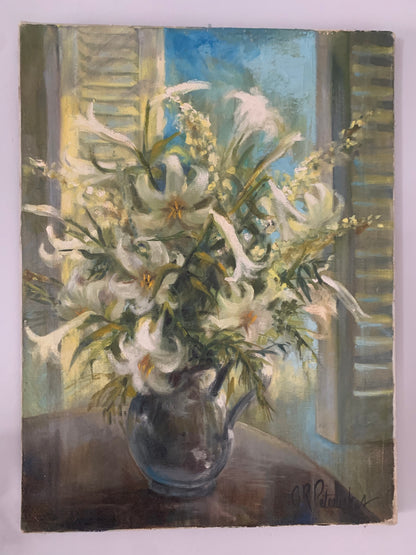 Obraz "Lilie w wazonie" olej na płótnie sygnowany
