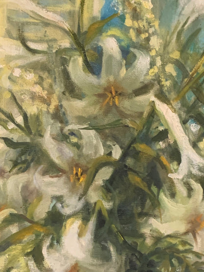 Obraz "Lilie w wazonie" olej na płótnie sygnowany