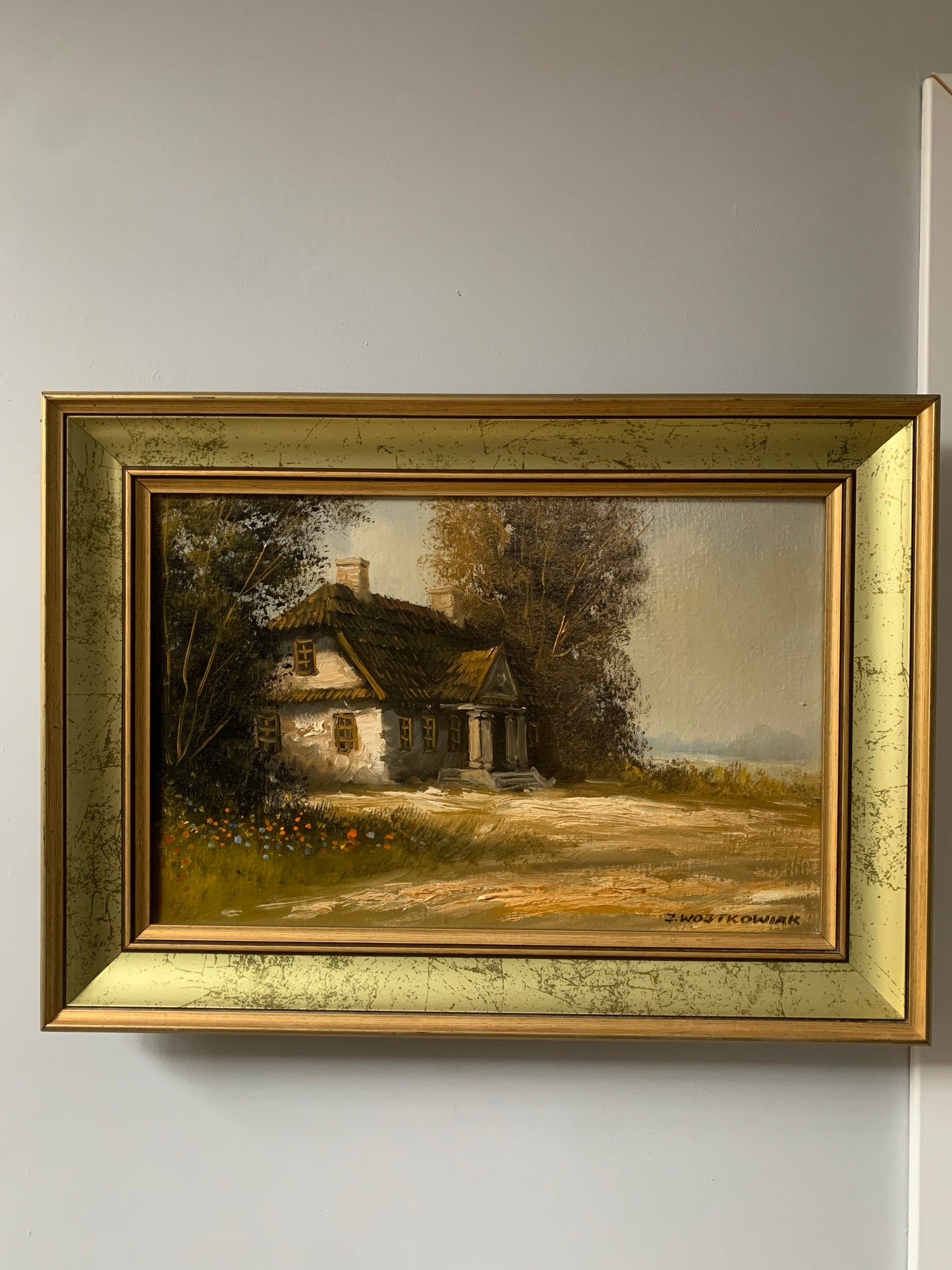 Obraz J. Wojtkowiak (ur. 1952 Łódź) pejzaż "Wiejski dworek"