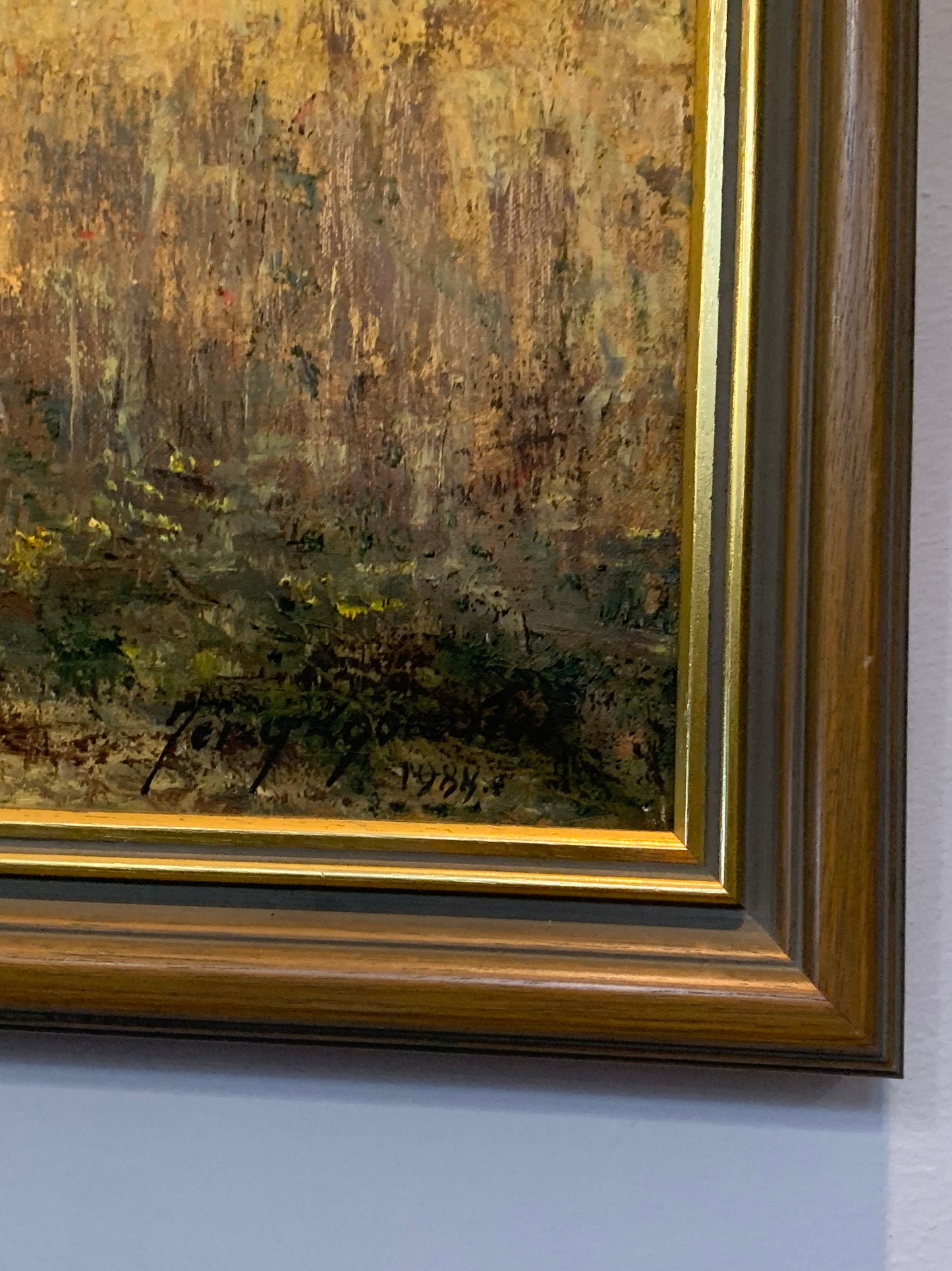 Obraz J. Zgorzałek "Wiejski pejzaż ze stogami i wiatrakiem" 1988 r.