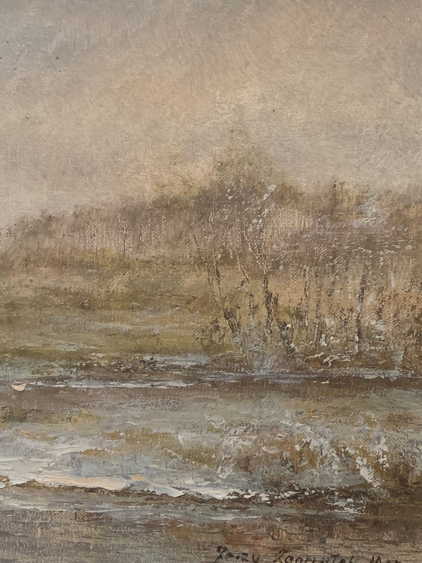 Obraz J. Zgorzałek "Zimowy poranek nad rzeką" 1987 r.