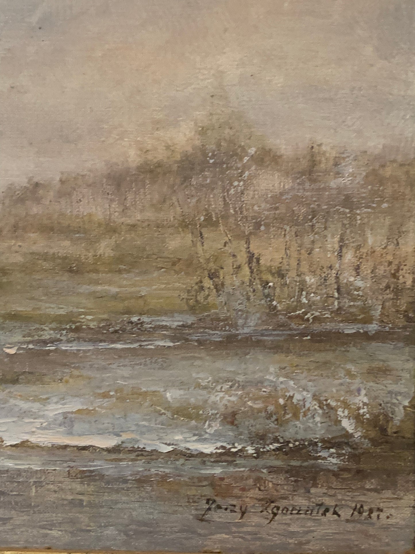 Obraz J. Zgorzałek "Zimowy poranek nad rzeką" 1987 r.