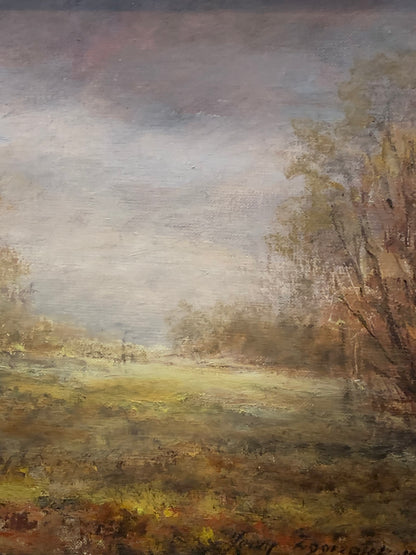 Obraz J. Zgorzałek "Jesień - polana otoczona młodym laskiem" 1988 r.