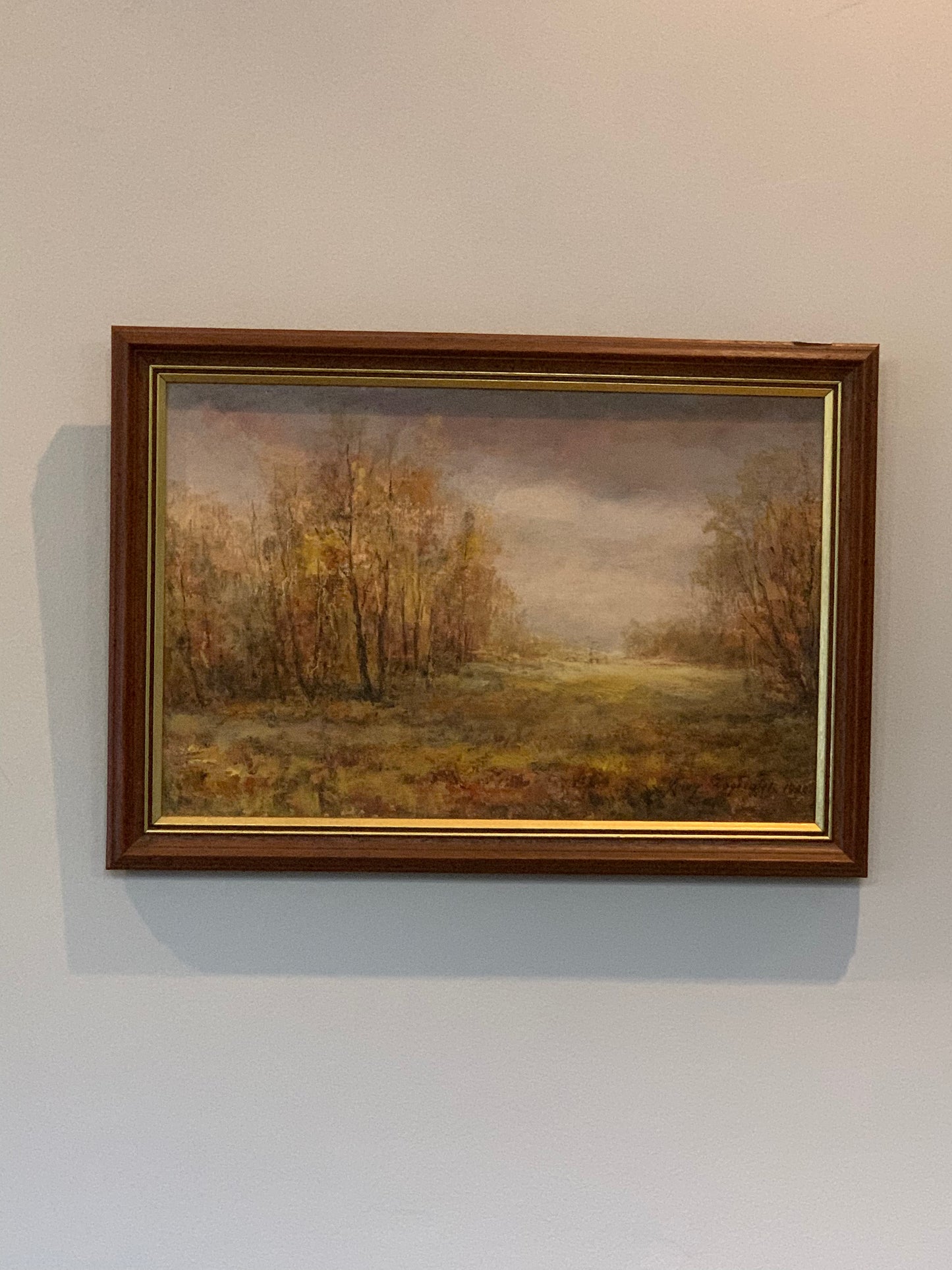 Obraz J. Zgorzałek "Jesień - polana otoczona młodym laskiem" 1988 r.