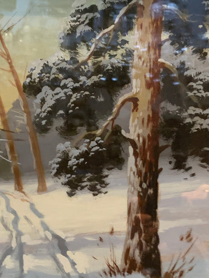 Obraz pejzaż zimowy, akwarela, H. Klotz