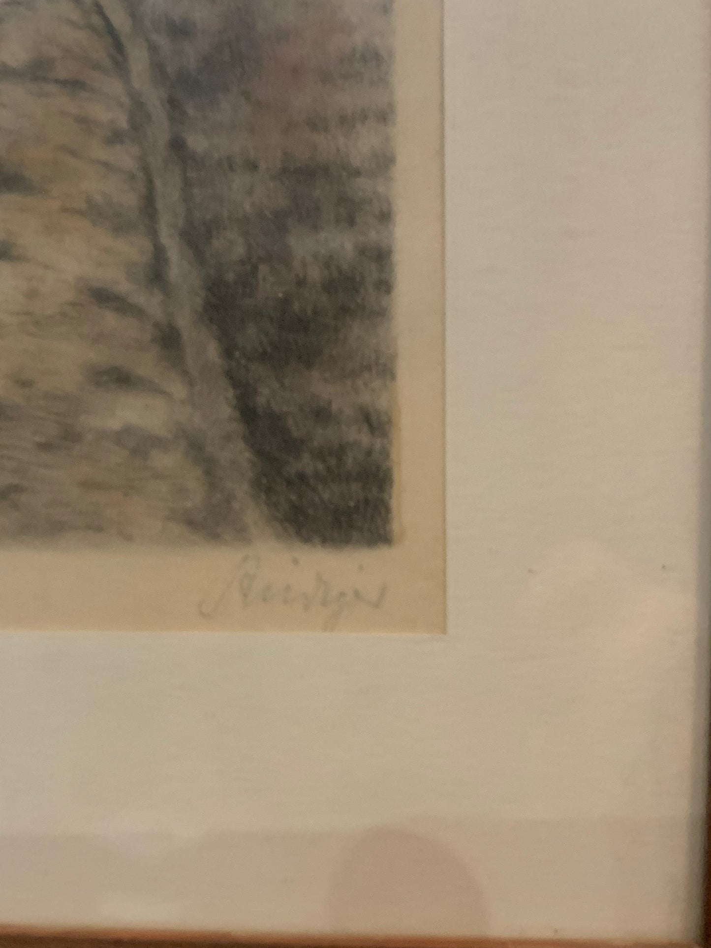 Grafika pejzaż brzozy, droga, sygnowana