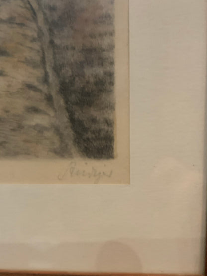 Grafika pejzaż brzozy, droga, sygnowana