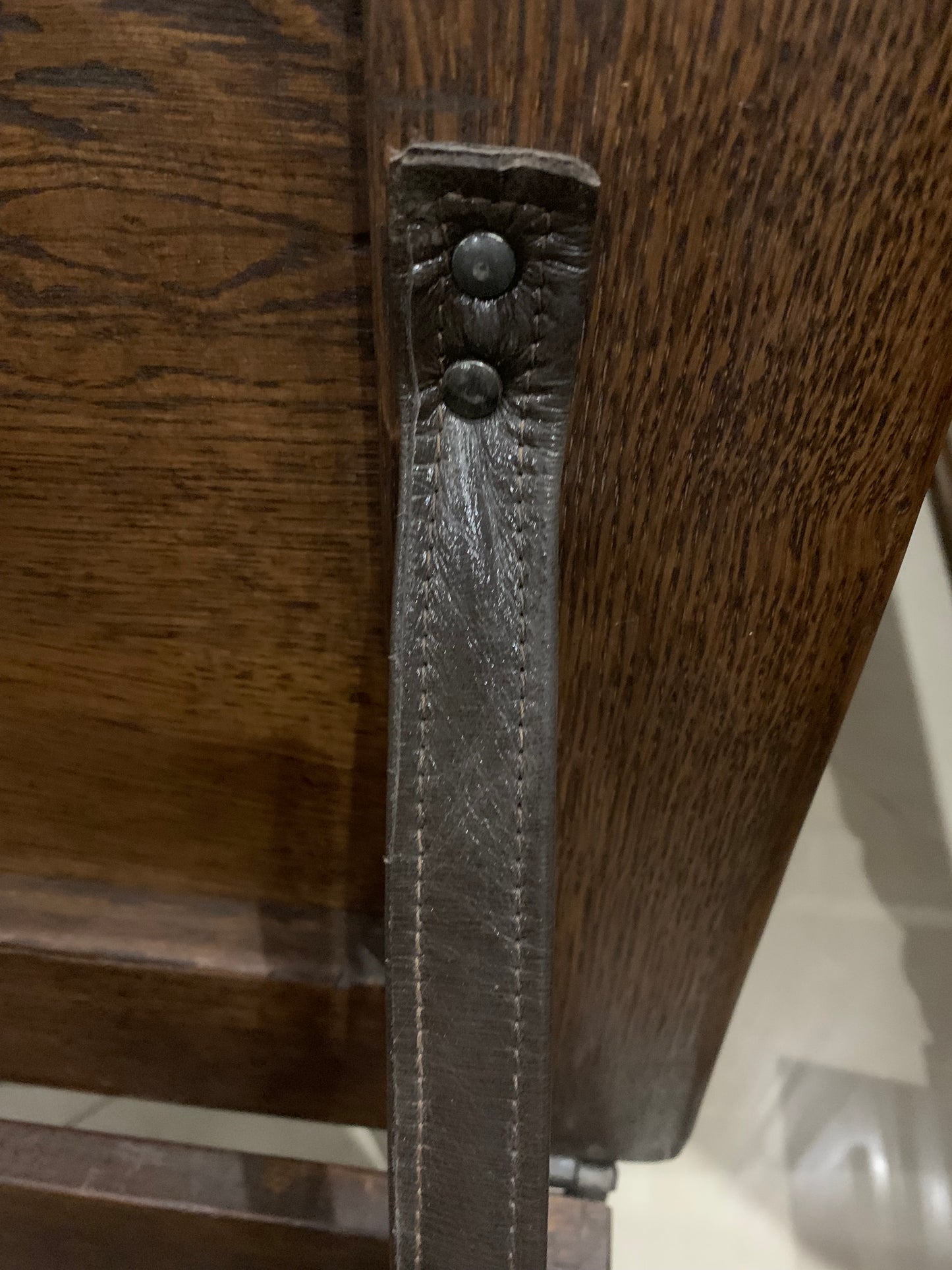 Oak chest, fittings, signed Twaróg furniture factory
