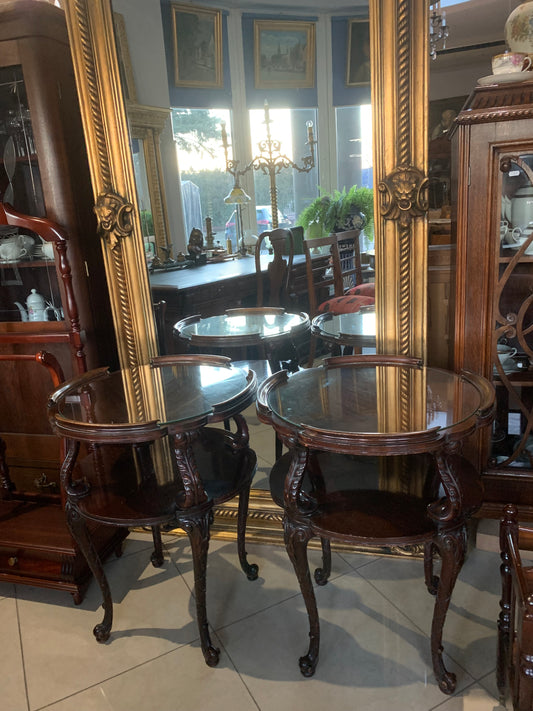 Stolik barek z półką i nakładaną szybą, mahoń