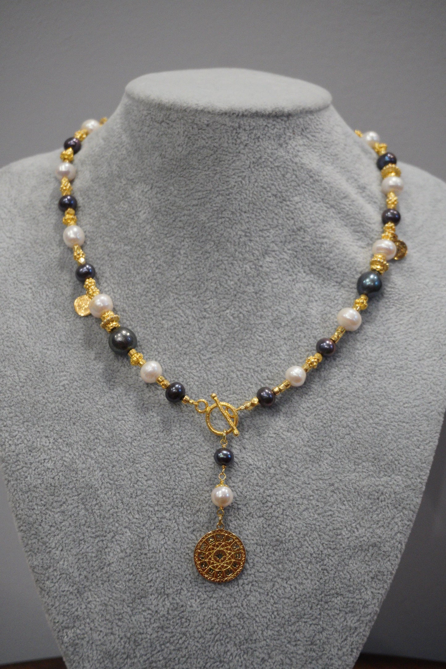 Naszyjnik, perła, srebro pozłacane