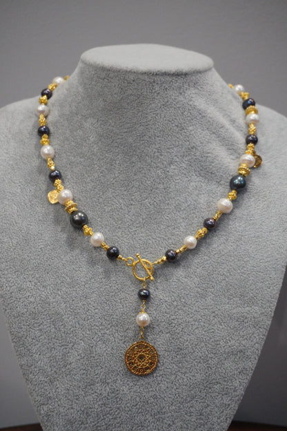 Naszyjnik, perła, srebro pozłacane