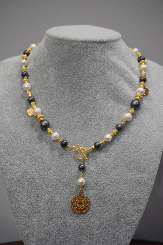 Naszyjnik, perła, srebro pozłacane