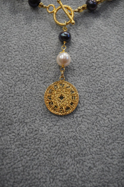 Naszyjnik, perła, srebro pozłacane