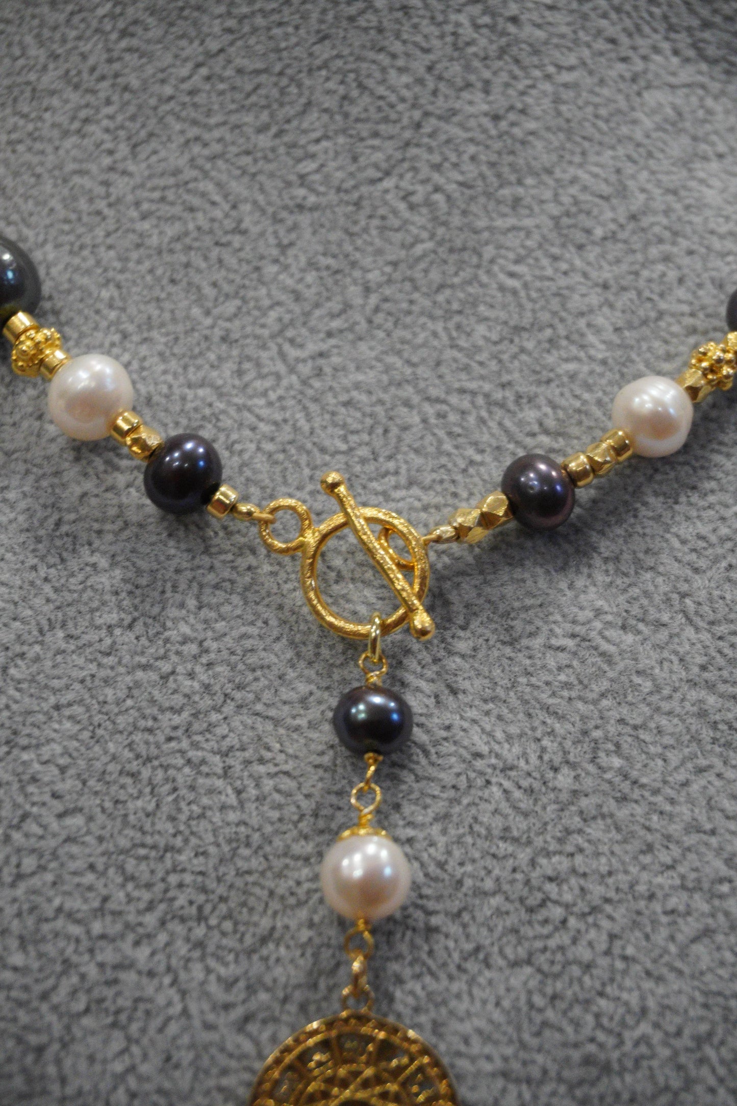 Naszyjnik, perła, srebro pozłacane