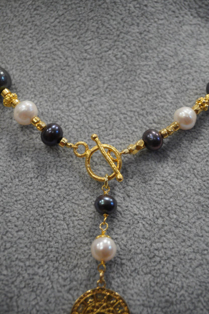 Naszyjnik, perła, srebro pozłacane