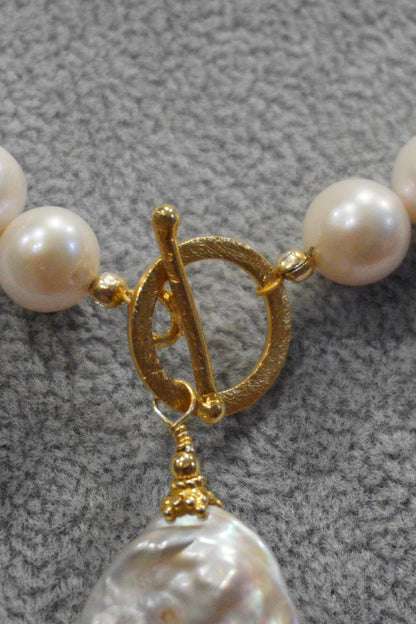 Naszyjnik, perła, srebro pozłacane