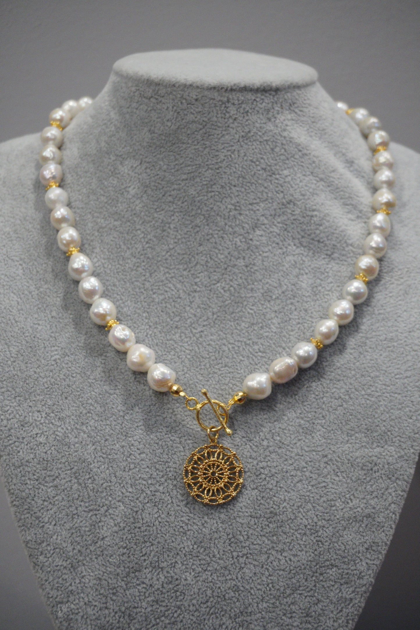 Naszyjnik, perła, srebro pozłacane