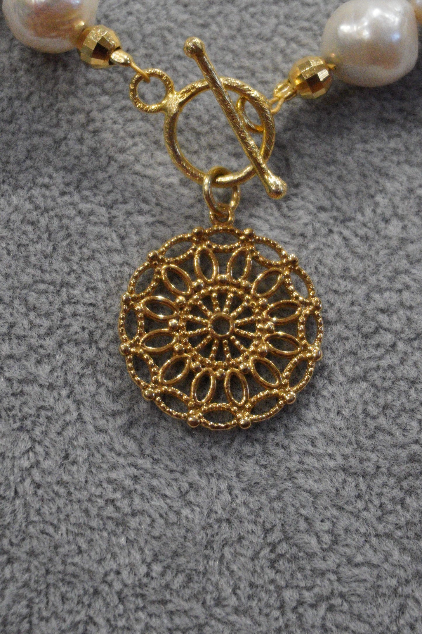 Naszyjnik, perła, srebro pozłacane