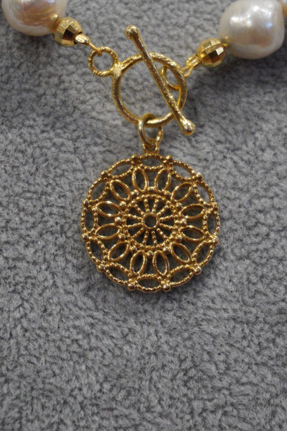 Naszyjnik, perła, srebro pozłacane