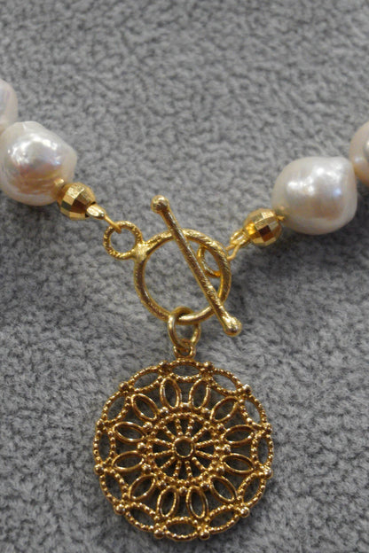 Naszyjnik, perła, srebro pozłacane
