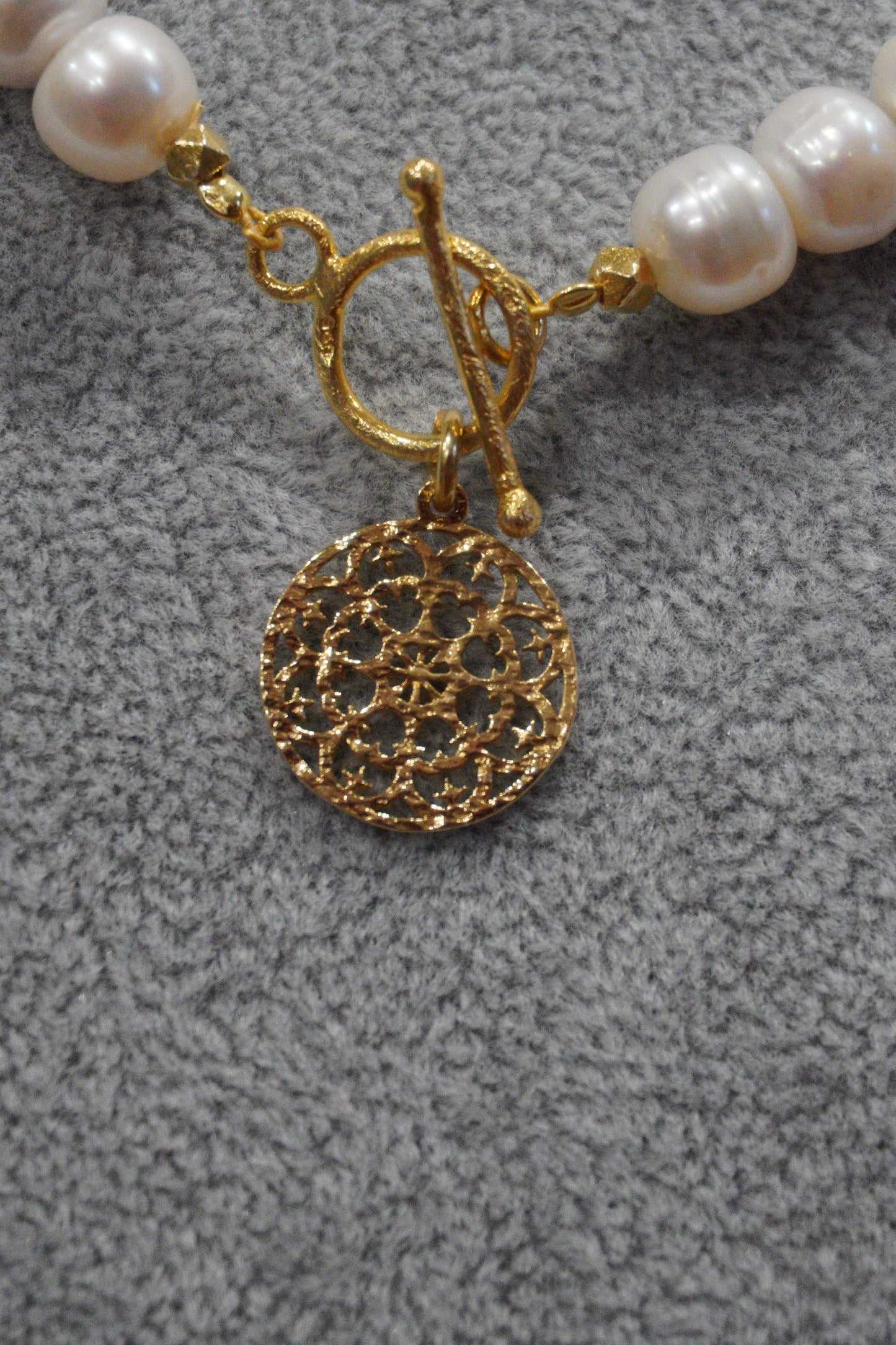 Naszyjnik, perła hodowlana, srebro pozłacane