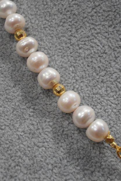 Naszyjnik, perła hodowlana, srebro pozłacane