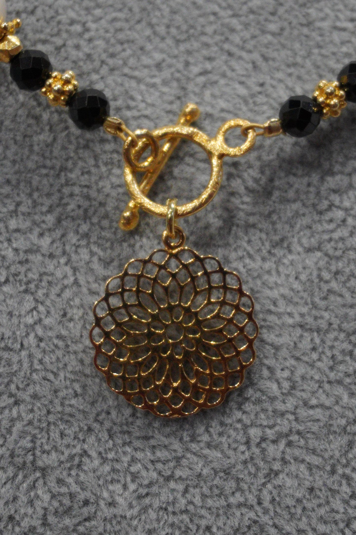 Naszyjnik, perła hodowlana, turmalin, srebro pozłacane