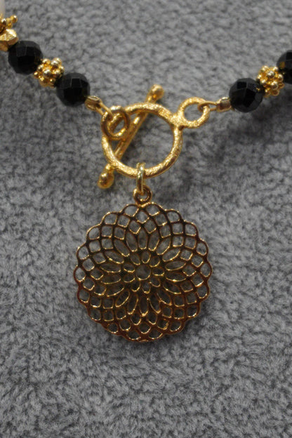 Naszyjnik, perła hodowlana, turmalin, srebro pozłacane