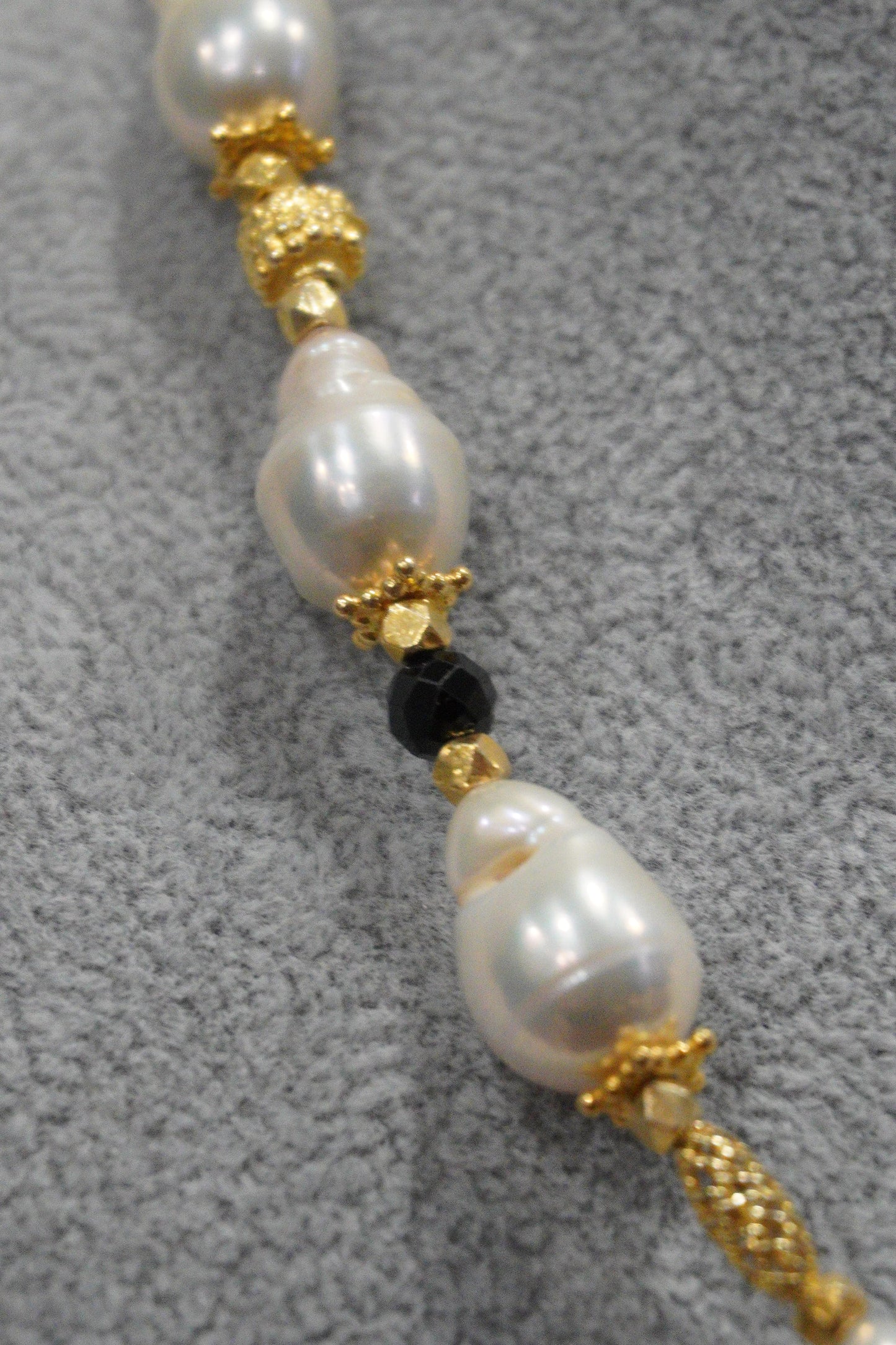 Naszyjnik, perła hodowlana, turmalin, srebro pozłacane