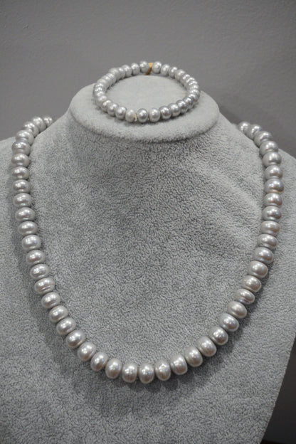 Naszyjnik z pereł hodowlanych z bransoletką, komplet