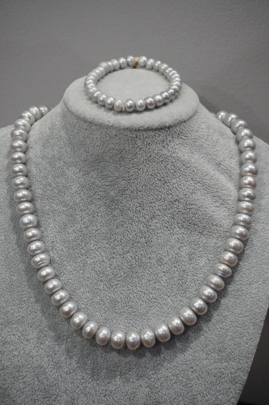 Naszyjnik z pereł hodowlanych z bransoletką, komplet