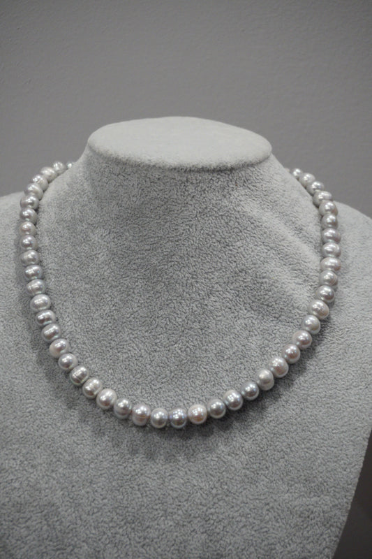 Naszyjnik, perła hodowlana, szara