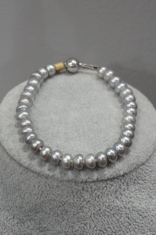 Bransoletka, perła hodowlana, szara