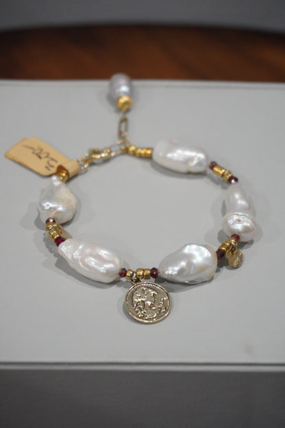 Bransoletka, perła hodowlana, srebro pozłacane