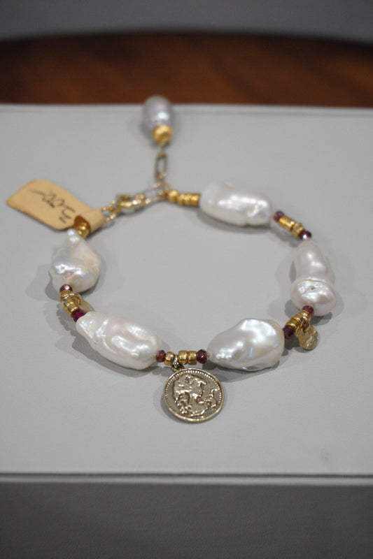 Bransoletka, perła hodowlana, srebro pozłacane