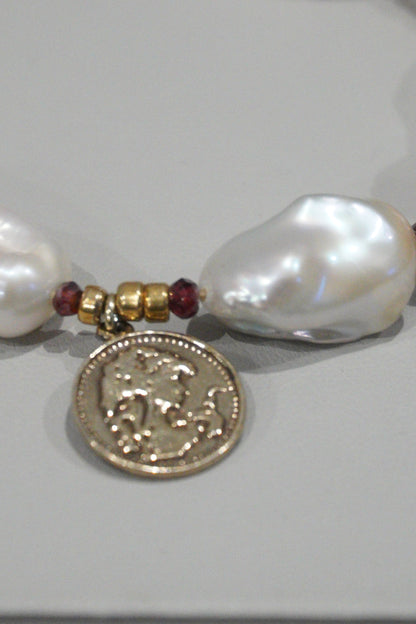 Bransoletka, perła hodowlana, srebro pozłacane