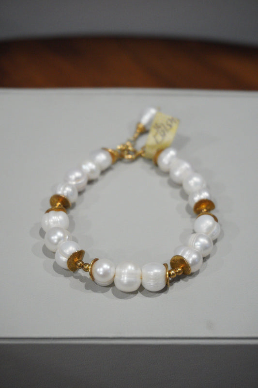 Bransoletka, perła hodowlana, srebro pozłacane