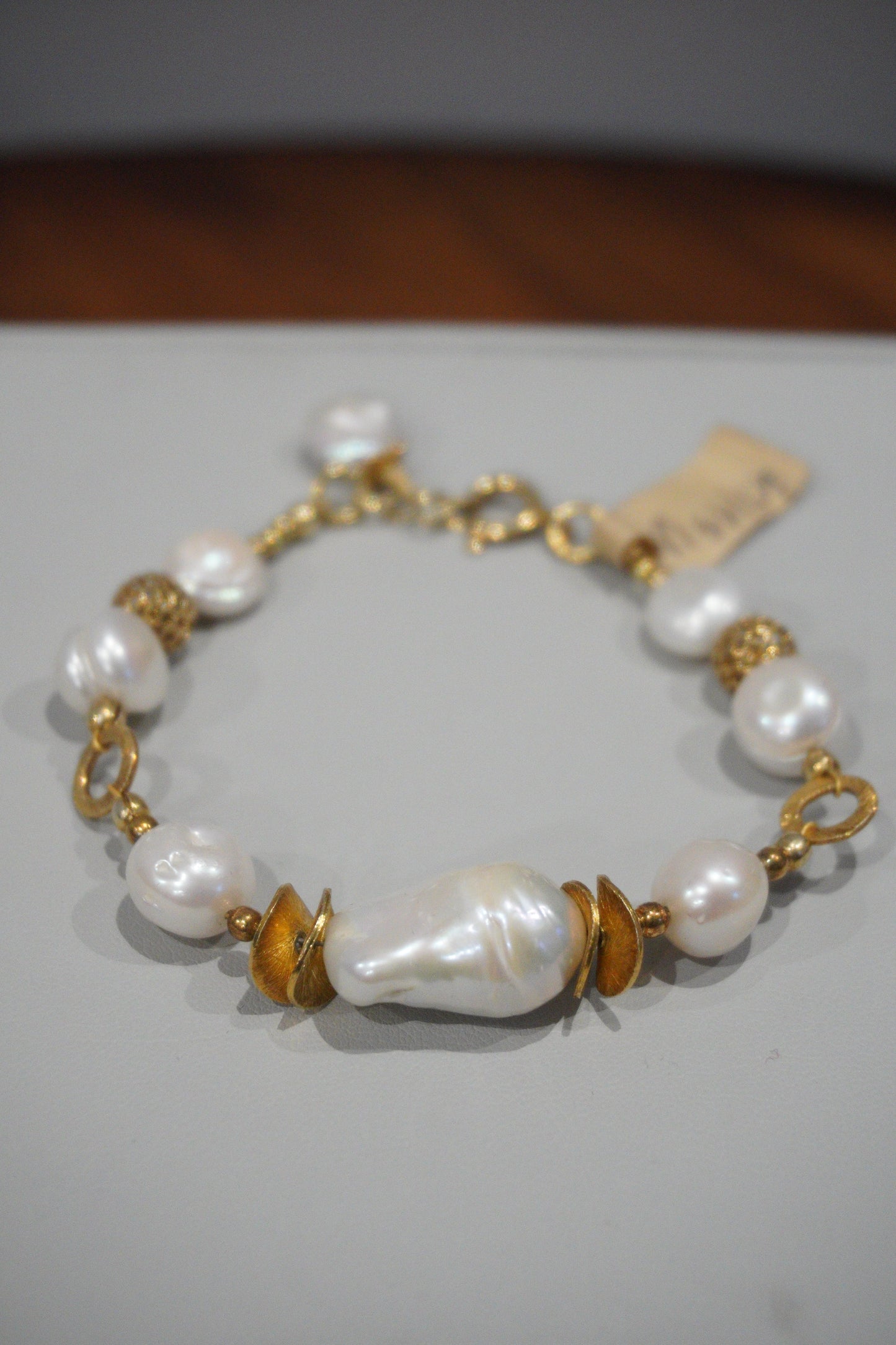 Bransoletka, perła hodowlana, srebro pozłacane