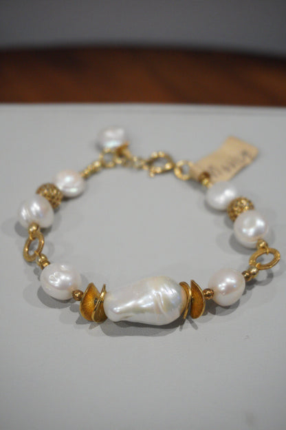 Bransoletka, perła hodowlana, srebro pozłacane