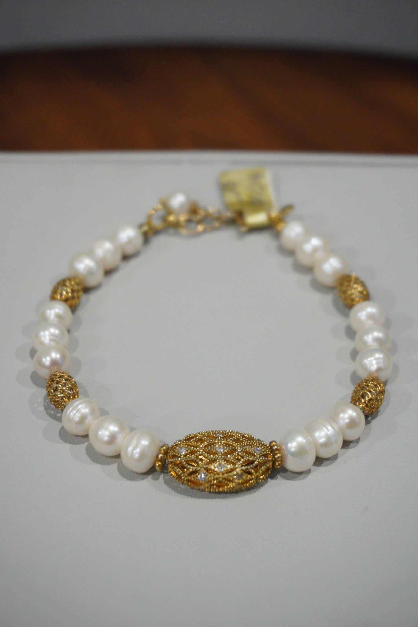 Bransoletka z pereł hodowlanych, srebro pozłacane