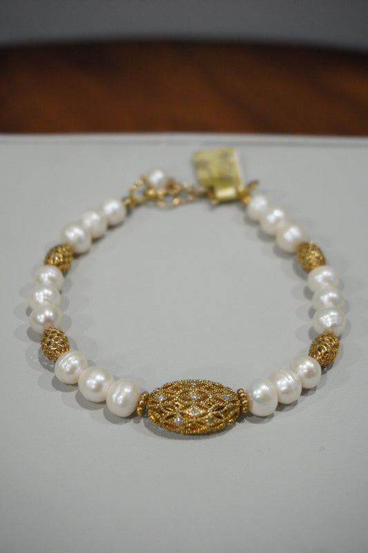 Bransoletka z pereł hodowlanych, srebro pozłacane