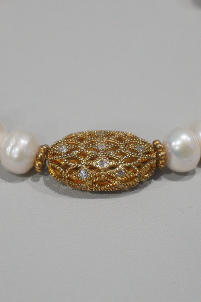 Bransoletka z pereł hodowlanych, srebro pozłacane