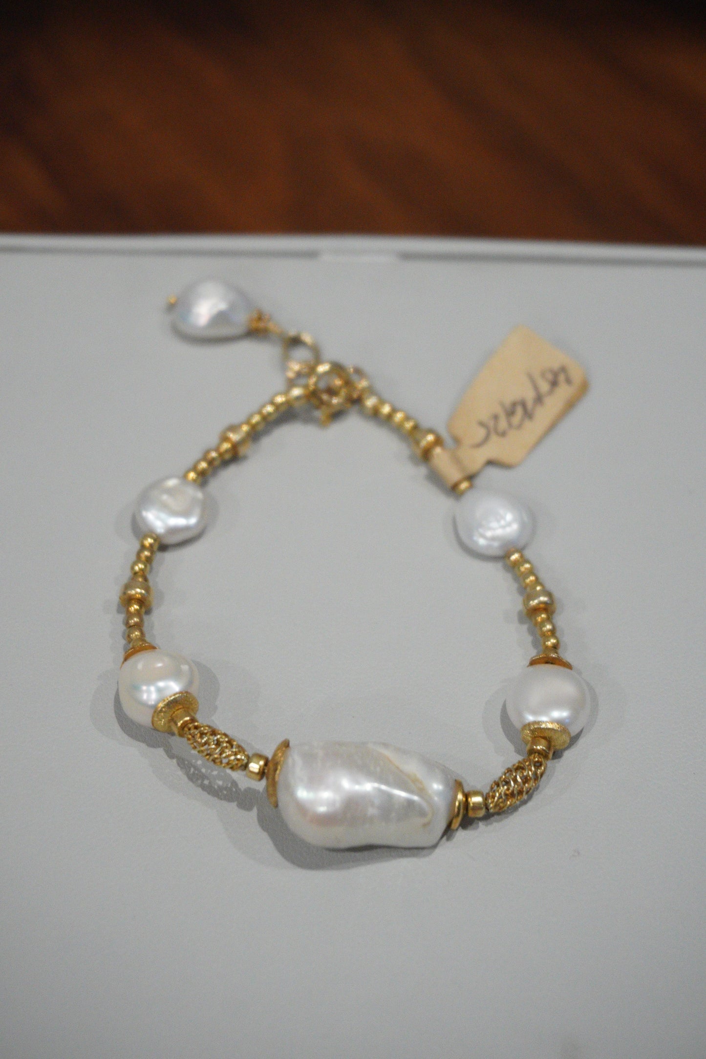 Bransoletka perła hodowlana, srebro pozłacane