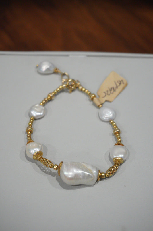 Bransoletka perła hodowlana, srebro pozłacane