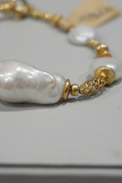 Bransoletka perła hodowlana, srebro pozłacane