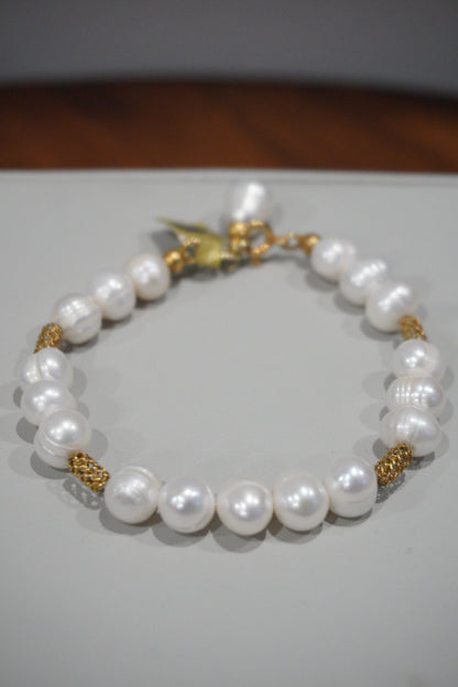 Bransoletka z perły hodowlanej, srebro pozłacane