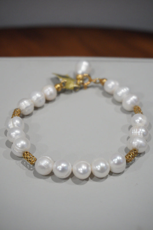 Bransoletka z perły hodowlanej, srebro pozłacane