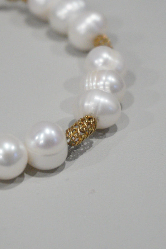 Bransoletka z perły hodowlanej, srebro pozłacane