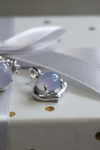 Pierścionek, kolczyki, zawieszka - komplet białe złoto pr. 585, kamień księżycowy